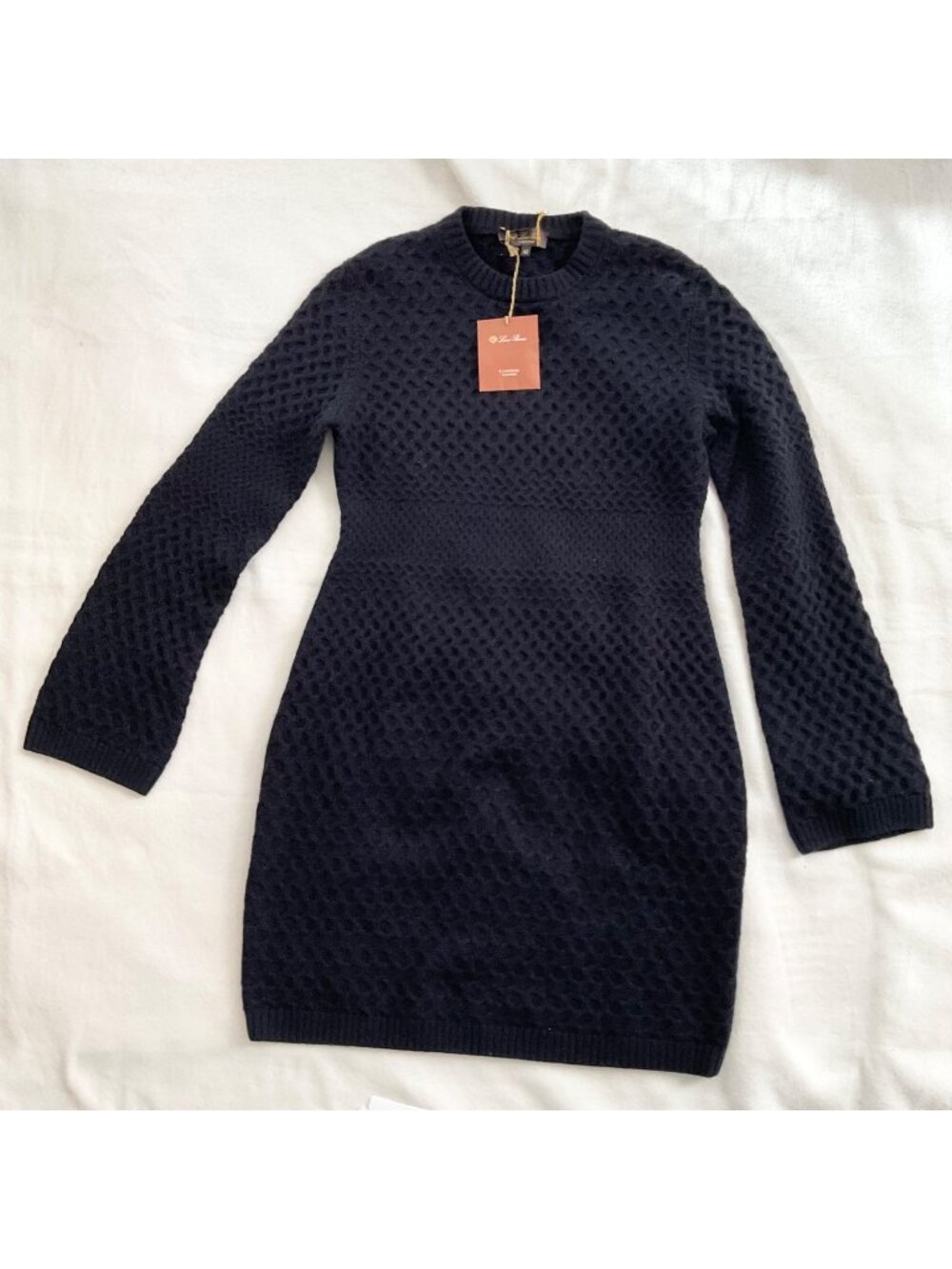 NWT LORO PIANA soft cashmere navy blue sweater knitted dress IT42 bust34